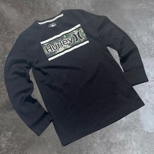 Hurley Long Sleeve T Shirt Mens Extra Large‎ Black Camo Logo Graphic Top